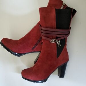 Burgundy Suede Heeled Boots